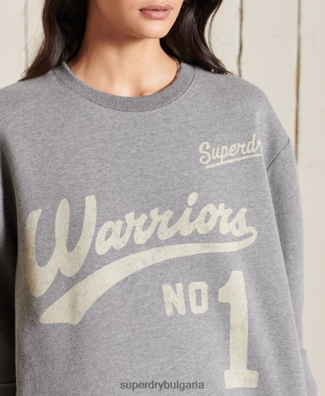 Superdry облекло N00H5815 тъмно сив Жени огромен суитшърт за студентски екип