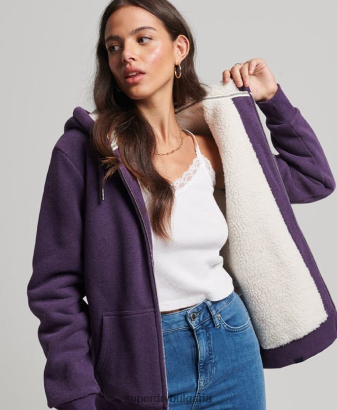Superdry облекло N00H5818 лилаво Жени есенциална суичър с качулка с цип с подплата