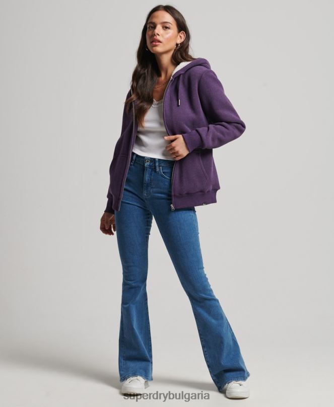 Superdry облекло N00H5818 лилаво Жени есенциална суичър с качулка с цип с подплата
