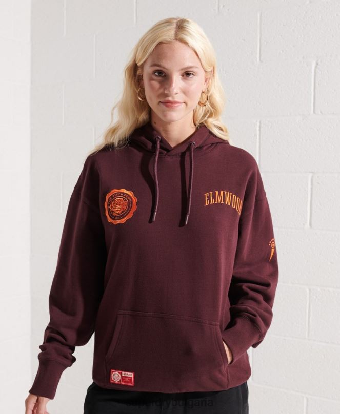 Superdry облекло N00H5824 червен Жени колеж графичен суичър с качулка