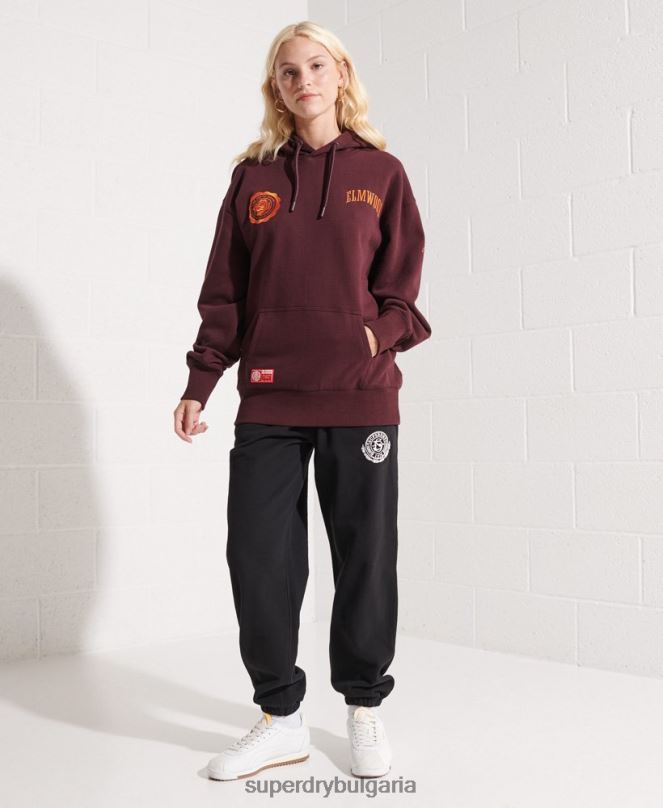 Superdry облекло N00H5824 червен Жени колеж графичен суичър с качулка