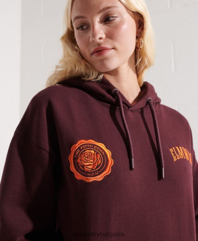 Superdry облекло N00H5824 червен Жени колеж графичен суичър с качулка