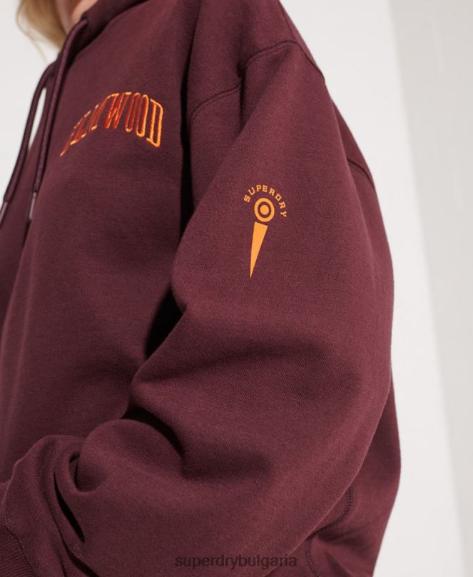 Superdry облекло N00H5824 червен Жени колеж графичен суичър с качулка