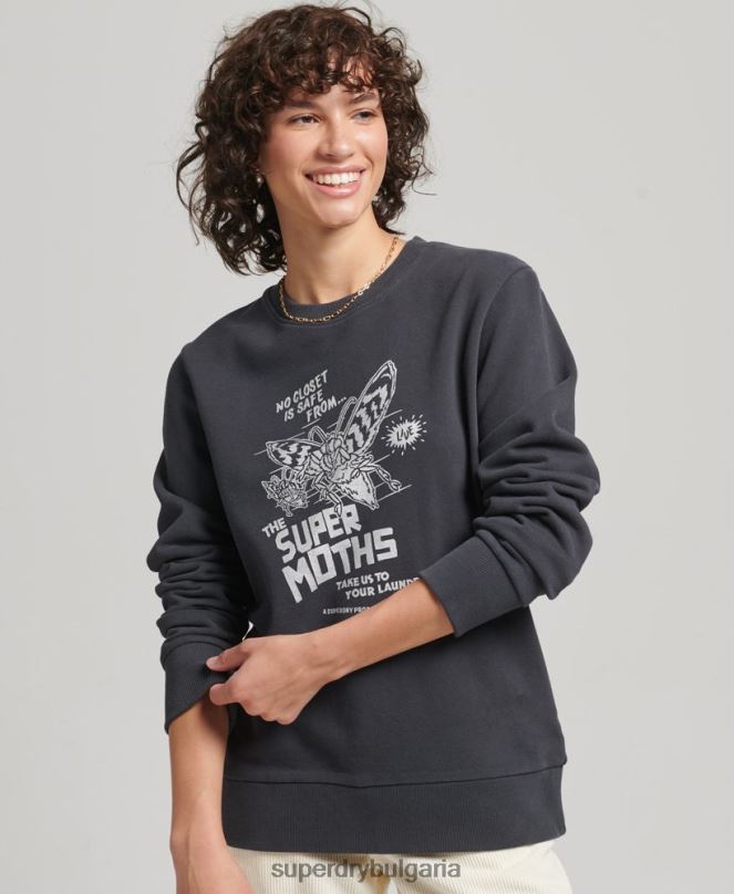 Superdry облекло N00H5829 тъмно сив Жени суичър b-movie crew