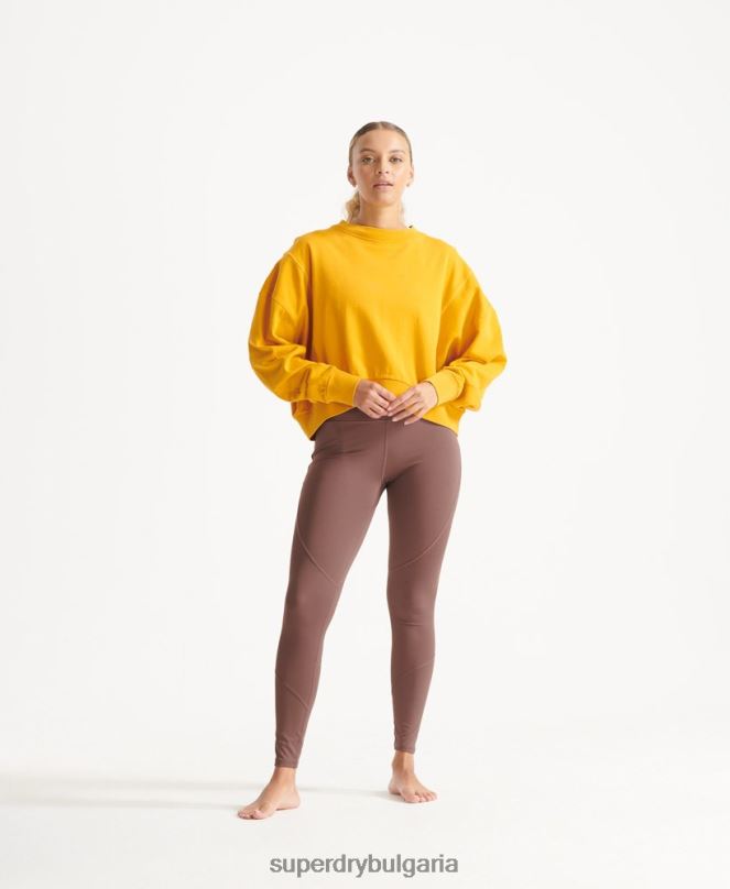 Superdry облекло N00H5830 жълто Жени органичен памук flex batwing crew суичър