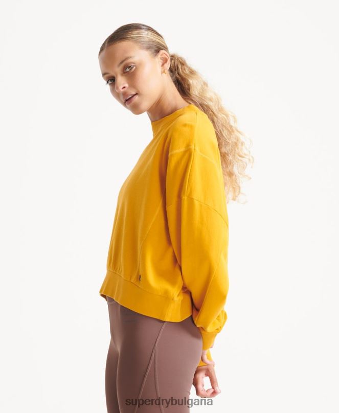 Superdry облекло N00H5830 жълто Жени органичен памук flex batwing crew суичър