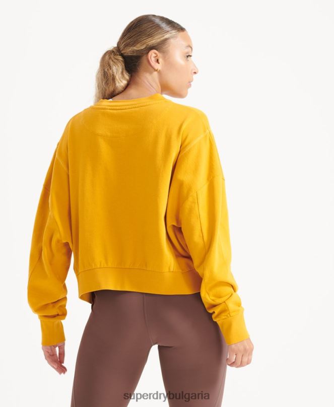 Superdry облекло N00H5830 жълто Жени органичен памук flex batwing crew суичър