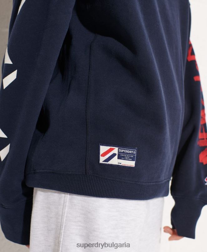 Superdry облекло N00H5832 военноморски флот Жени зачеркнат огромен суичър на екипажа