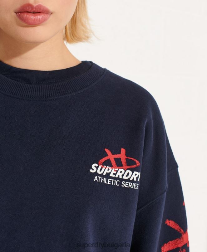 Superdry облекло N00H5832 военноморски флот Жени зачеркнат огромен суичър на екипажа