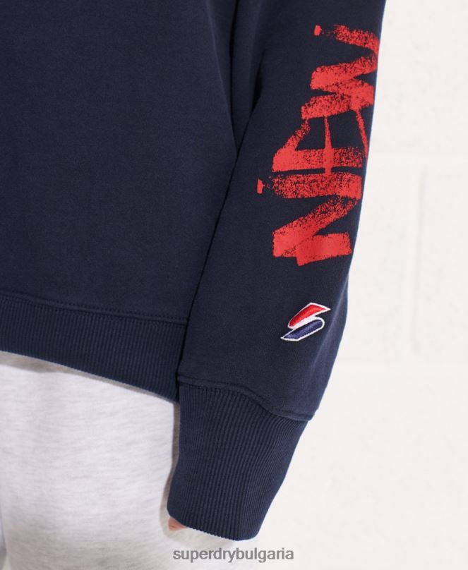 Superdry облекло N00H5832 военноморски флот Жени зачеркнат огромен суичър на екипажа