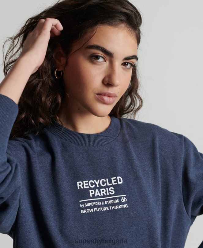 Superdry облекло N00H5833 син Жени рециклиран суитшърт city crew