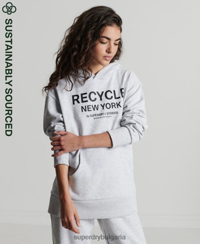 Superdry облекло N00H5835 светло сив Жени рециклирана градска качулка
