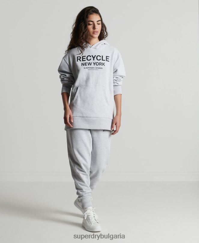 Superdry облекло N00H5835 светло сив Жени рециклирана градска качулка