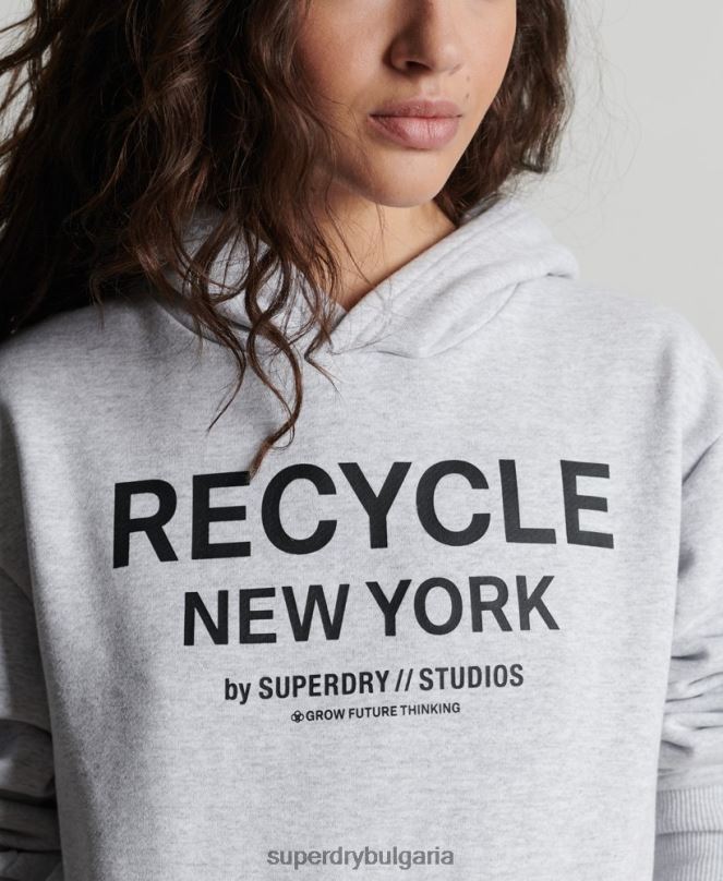Superdry облекло N00H5835 светло сив Жени рециклирана градска качулка