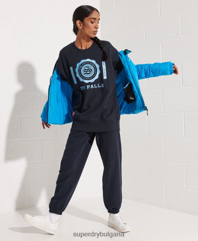 Superdry облекло N00H5837 военноморски флот Жени суитшърт с големи размери на колежа