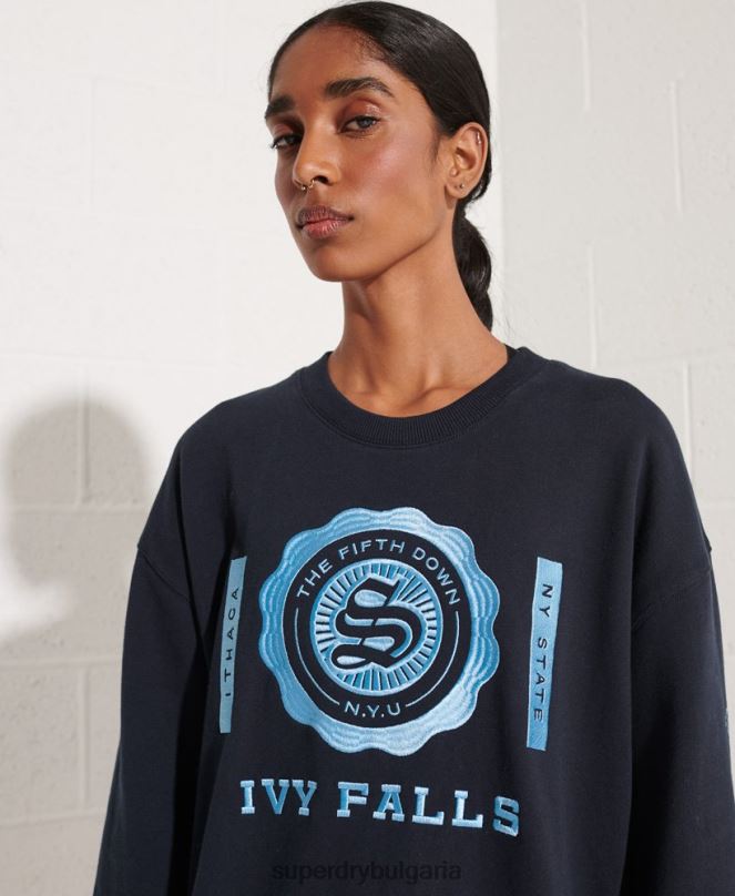 Superdry облекло N00H5837 военноморски флот Жени суитшърт с големи размери на колежа