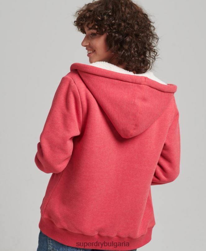 Superdry облекло N00H5842 червен Жени есенциална суичър с качулка с цип с подплата