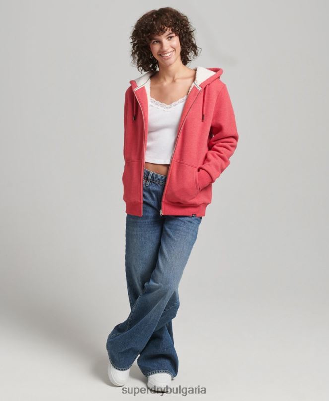 Superdry облекло N00H5842 червен Жени есенциална суичър с качулка с цип с подплата