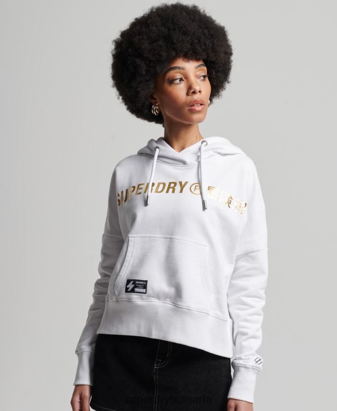 Superdry облекло N00H5844 бяло Жени суичър с качулка от фолио с независимо лого