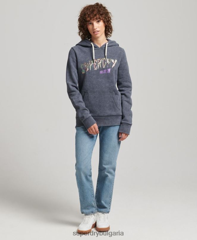 Superdry облекло N00H5849 черен Жени марка метална качулка