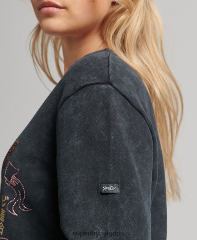 Superdry облекло N00H5850 черен Жени метален суитшърт с маркова марка