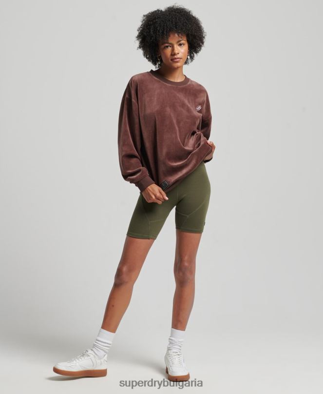 Superdry облекло N00H5856 кафяво Жени код s лого велур голям екипаж