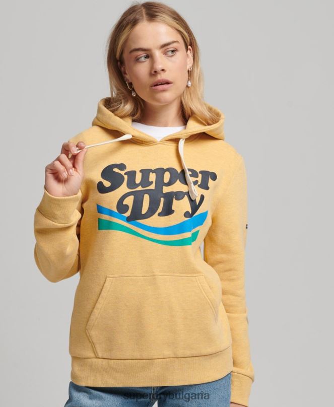 Superdry облекло N00H5867 жълто Жени ретро купър носталгия качулка