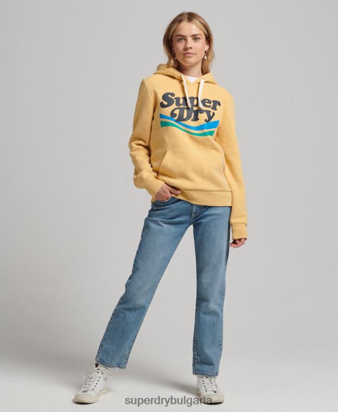 Superdry облекло N00H5867 жълто Жени ретро купър носталгия качулка