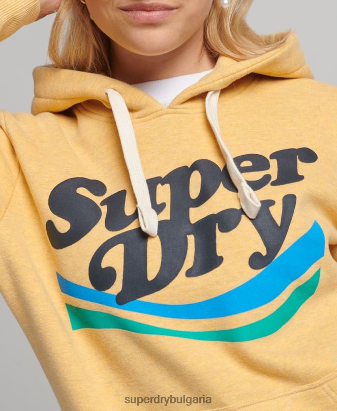 Superdry облекло N00H5867 жълто Жени ретро купър носталгия качулка