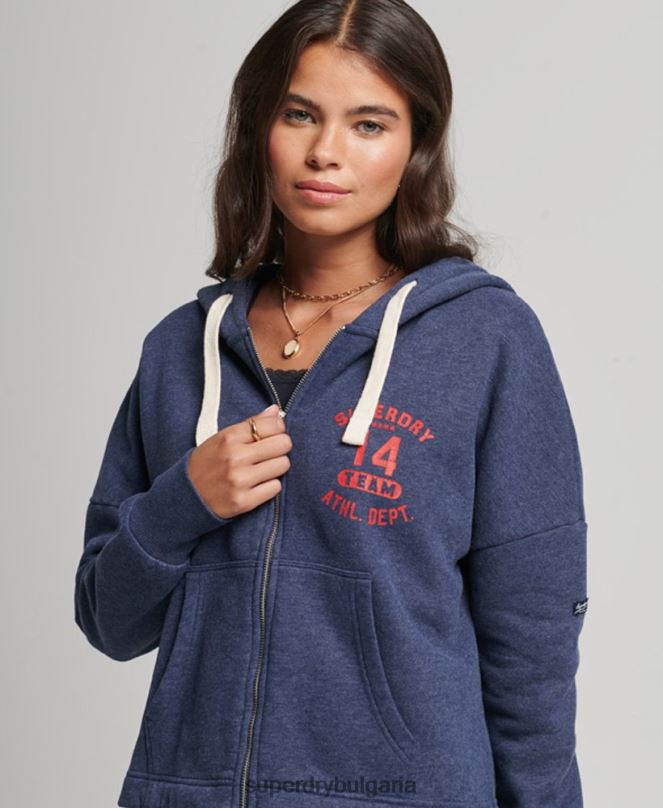Superdry облекло N00H5869 военноморски флот Жени ретро колежанска качулка с цип
