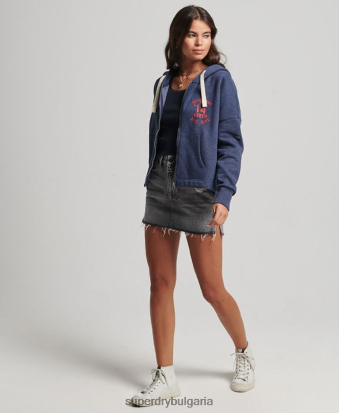 Superdry облекло N00H5869 военноморски флот Жени ретро колежанска качулка с цип
