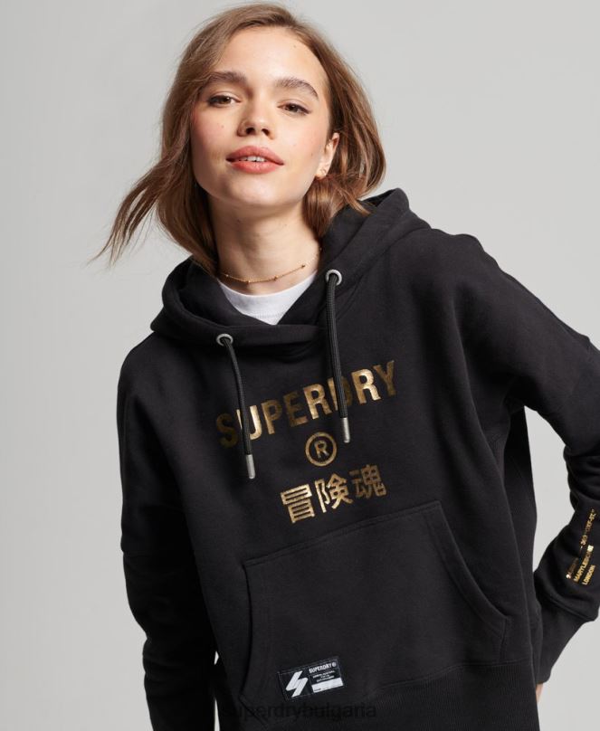 Superdry облекло N00H5871 черен Жени суичър с качулка от фолио с независимо лого