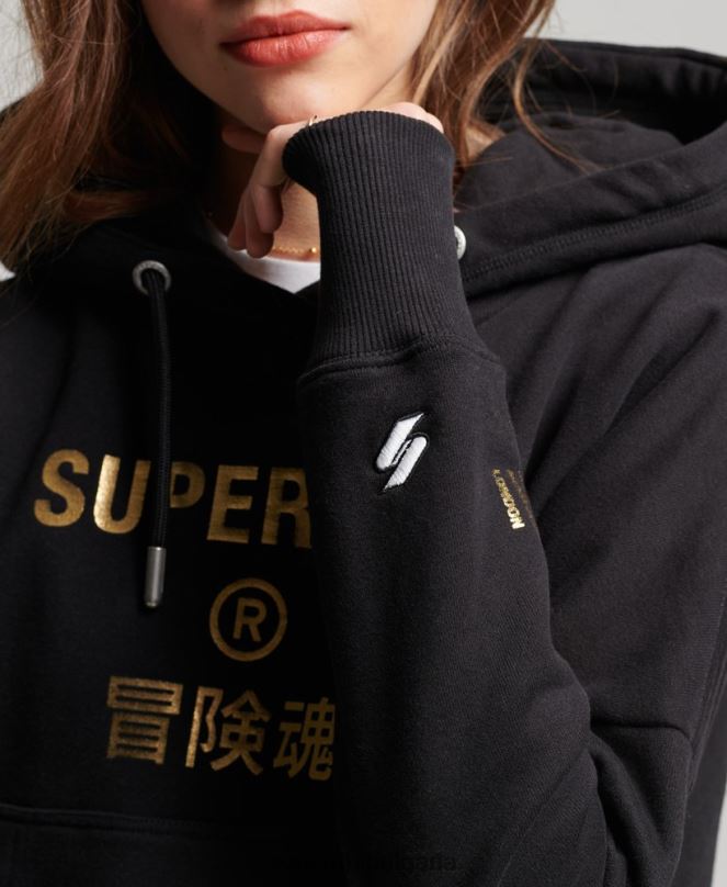 Superdry облекло N00H5871 черен Жени суичър с качулка от фолио с независимо лого