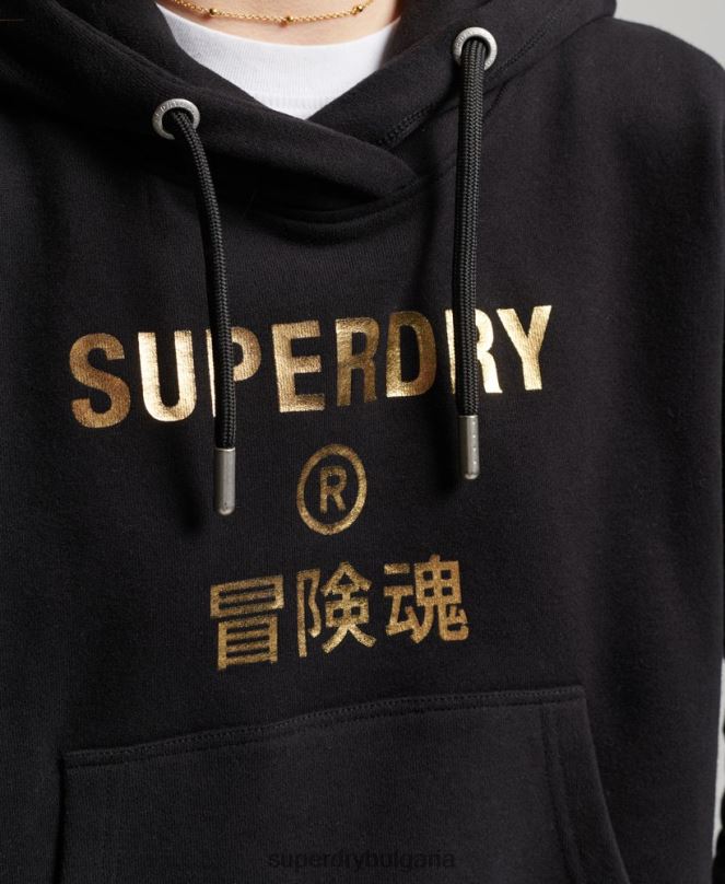 Superdry облекло N00H5871 черен Жени суичър с качулка от фолио с независимо лого