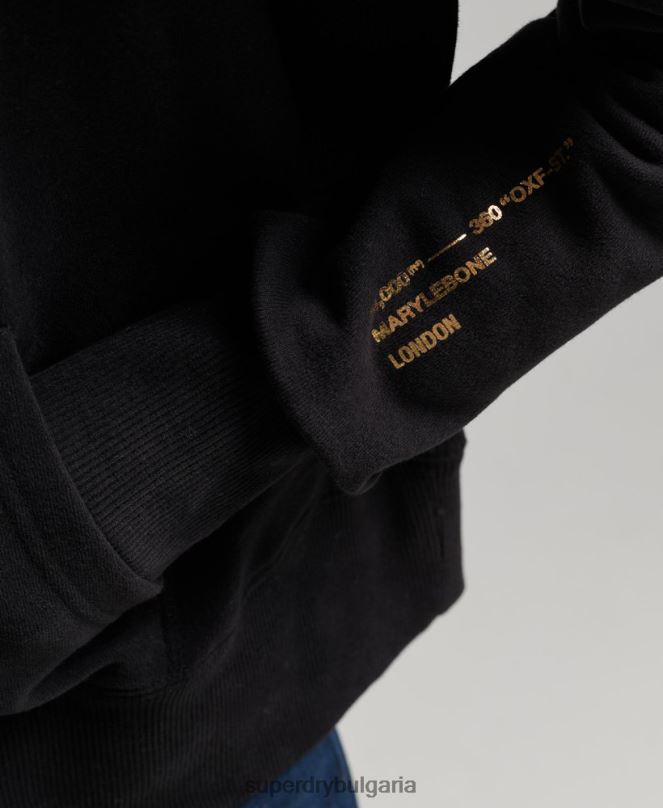 Superdry облекло N00H5871 черен Жени суичър с качулка от фолио с независимо лого