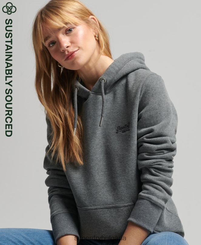Superdry облекло N00H5875 сиво Жени качулка с ретро лого от органичен памук