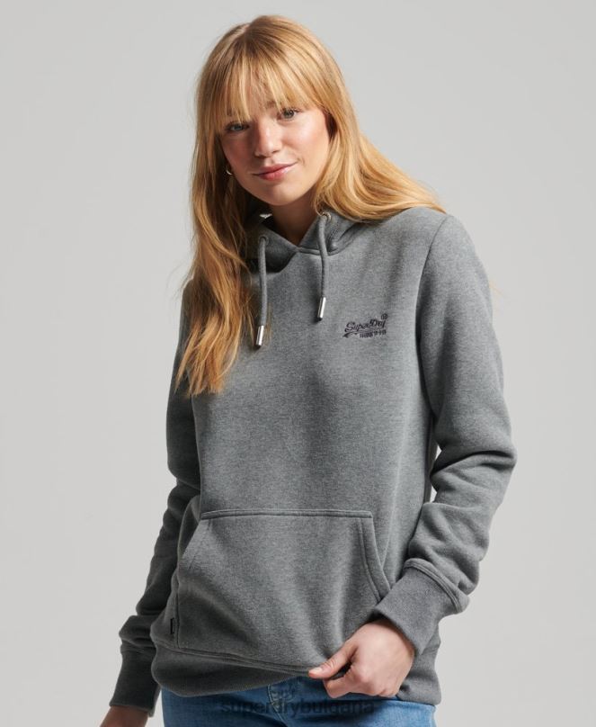 Superdry облекло N00H5875 сиво Жени качулка с ретро лого от органичен памук