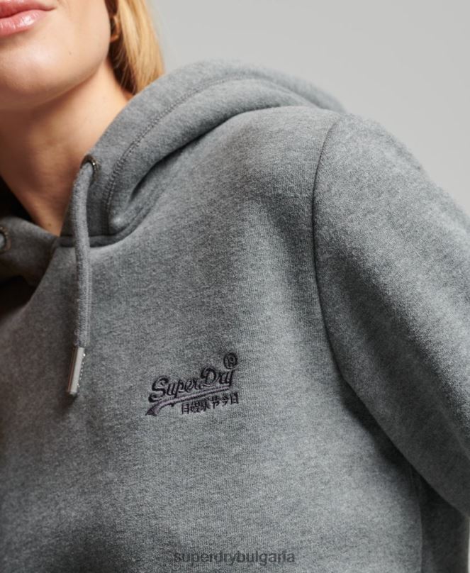 Superdry облекло N00H5875 сиво Жени качулка с ретро лого от органичен памук