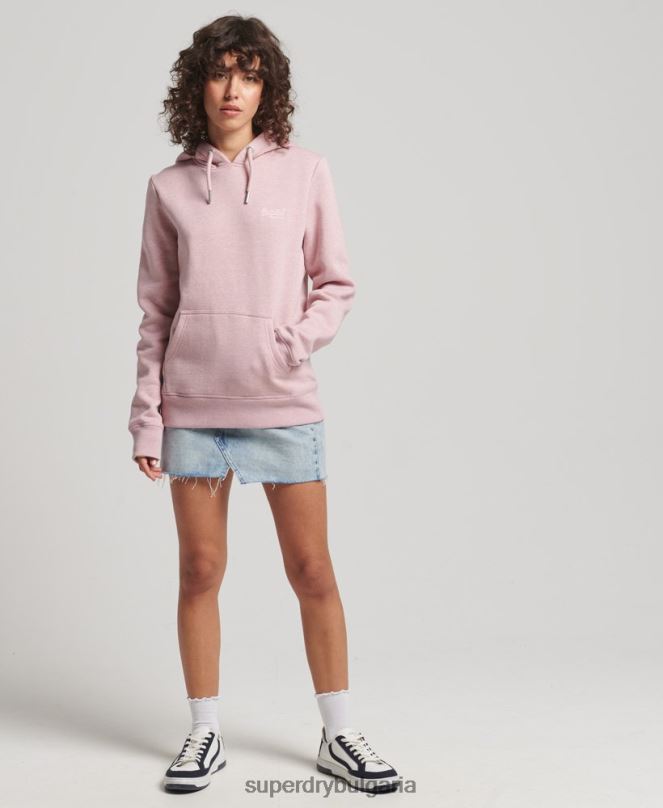Superdry облекло N00H5876 розово Жени качулка с ретро лого от органичен памук