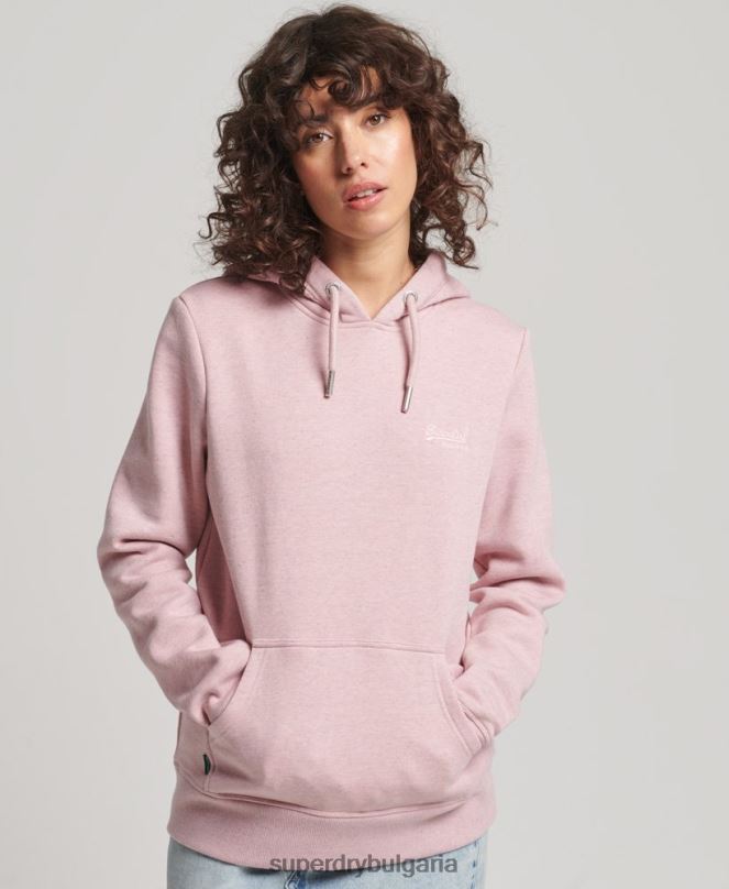 Superdry облекло N00H5876 розово Жени качулка с ретро лого от органичен памук