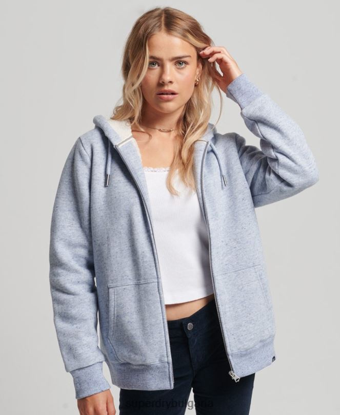 Superdry облекло N00H5880 светло синьо Жени есенциална суичър с качулка с цип с подплата