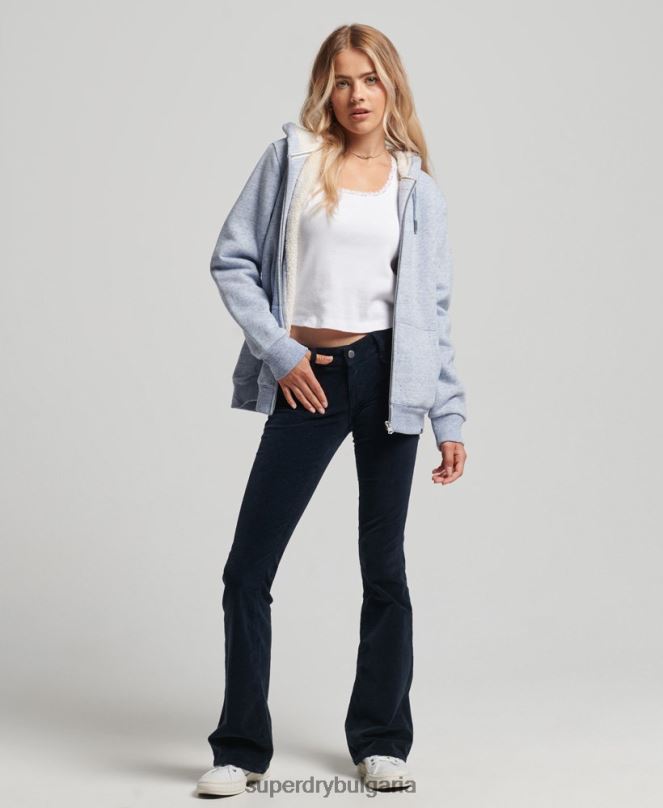 Superdry облекло N00H5880 светло синьо Жени есенциална суичър с качулка с цип с подплата