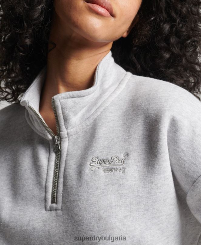 Superdry облекло N00H5883 светло сив Жени органичен памук ретро лого henley суичър