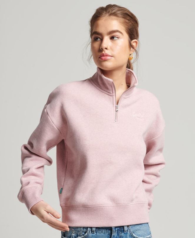 Superdry облекло N00H5886 розово Жени органичен памук ретро лого henley суичър
