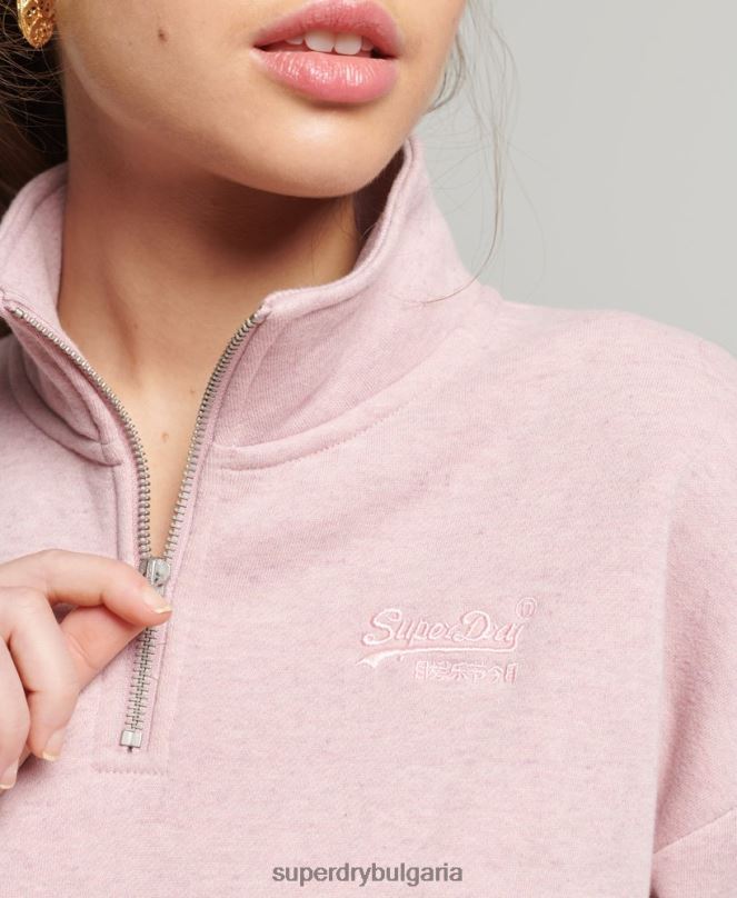 Superdry облекло N00H5886 розово Жени органичен памук ретро лого henley суичър