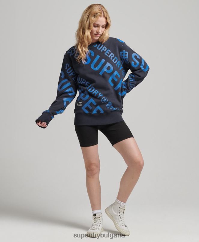 Superdry облекло N00H5887 военноморски флот Жени основно лого върху целия суитшърт на print crew