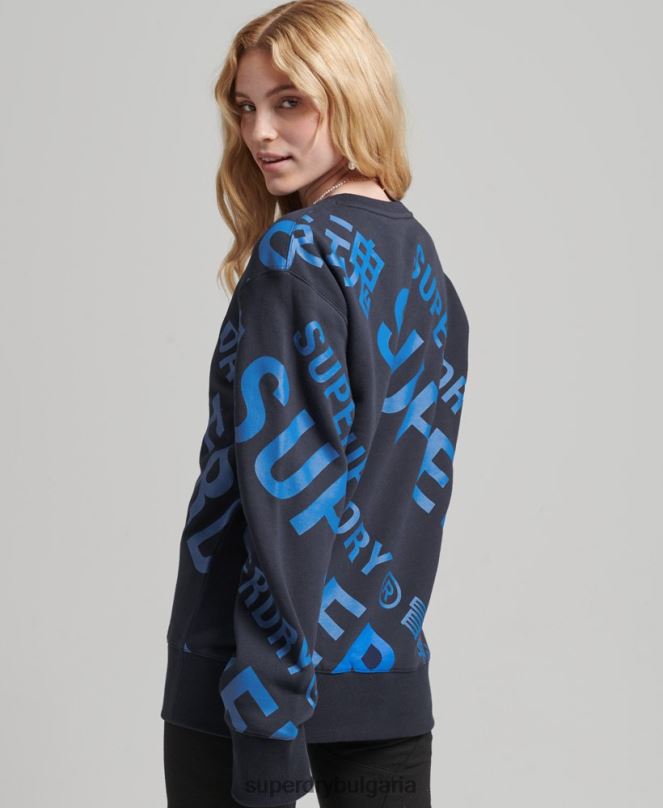 Superdry облекло N00H5887 военноморски флот Жени основно лого върху целия суитшърт на print crew