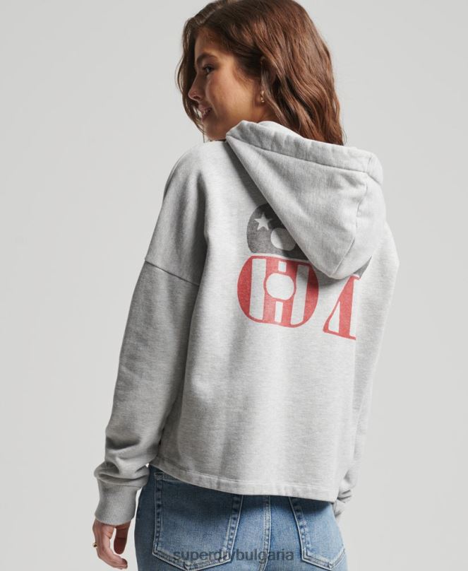 Superdry облекло N00H5890 светло сив Жени ретро качулка за сърф ranchero