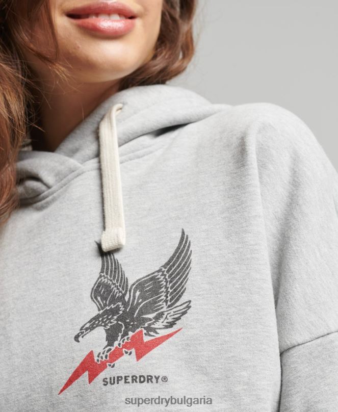 Superdry облекло N00H5890 светло сив Жени ретро качулка за сърф ranchero