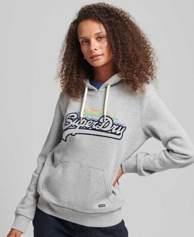 Superdry облекло N00H5892 сиво Жени качулка с графично лого на дъгата